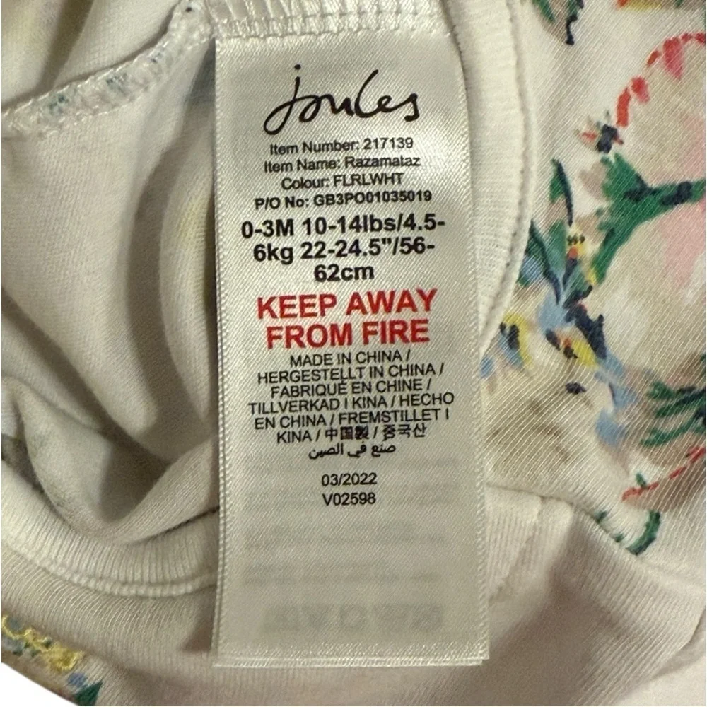 Joules Baby Girls Footed Sleeper – Floral Razzmatazz Print – Size 0-3 Months - Picture 6 of 8